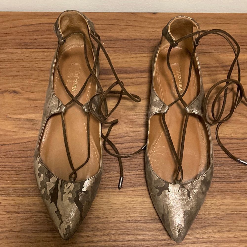 Aquazzura Metallic Lace-Up Flats